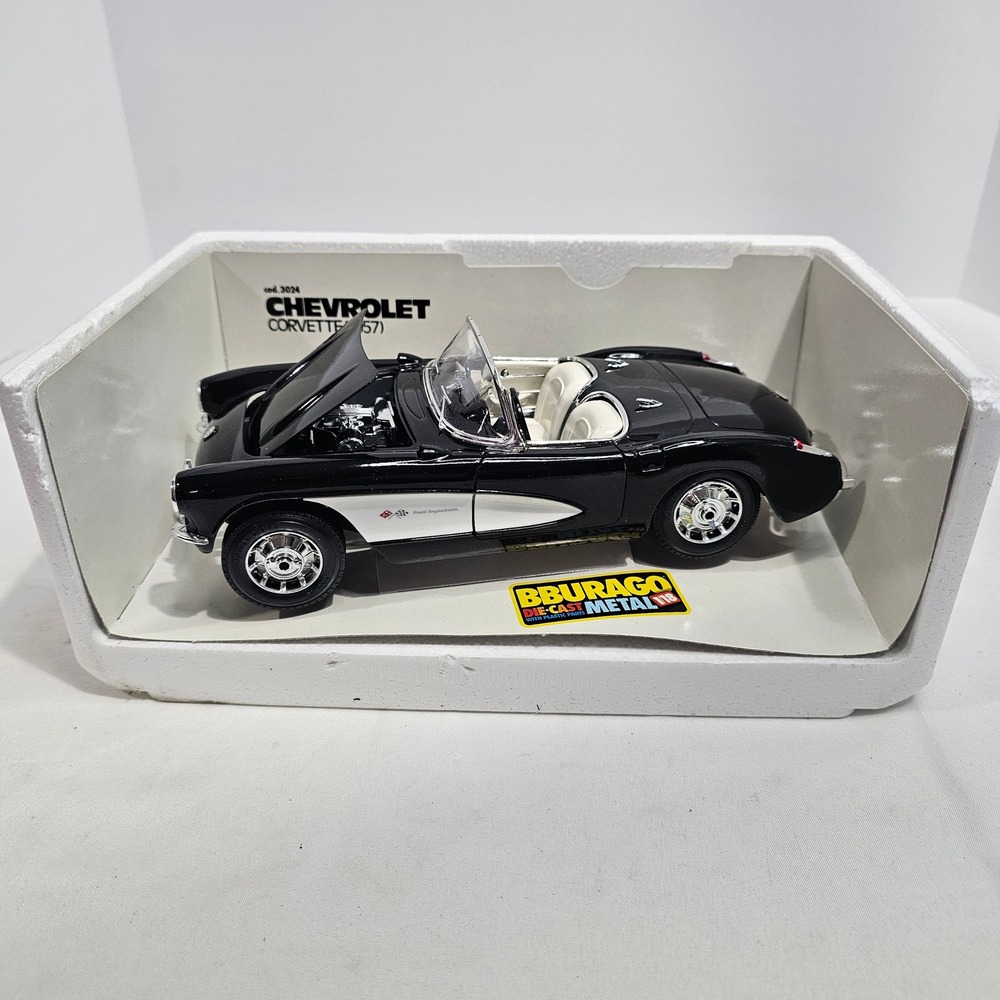 Bburago 1957 Chevrolet Corvette Diecast 1:18 Scale Black White Cod 3024 Italy